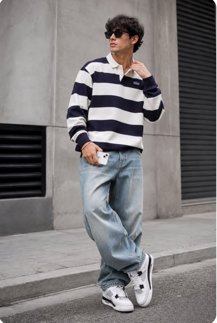 Striped rugby polo shirt